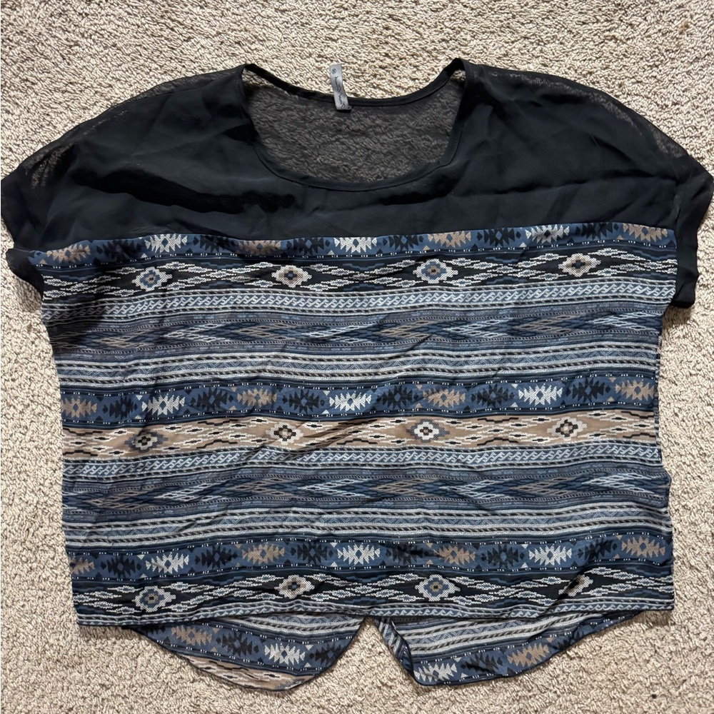 Sheer oversized aztec print blouse